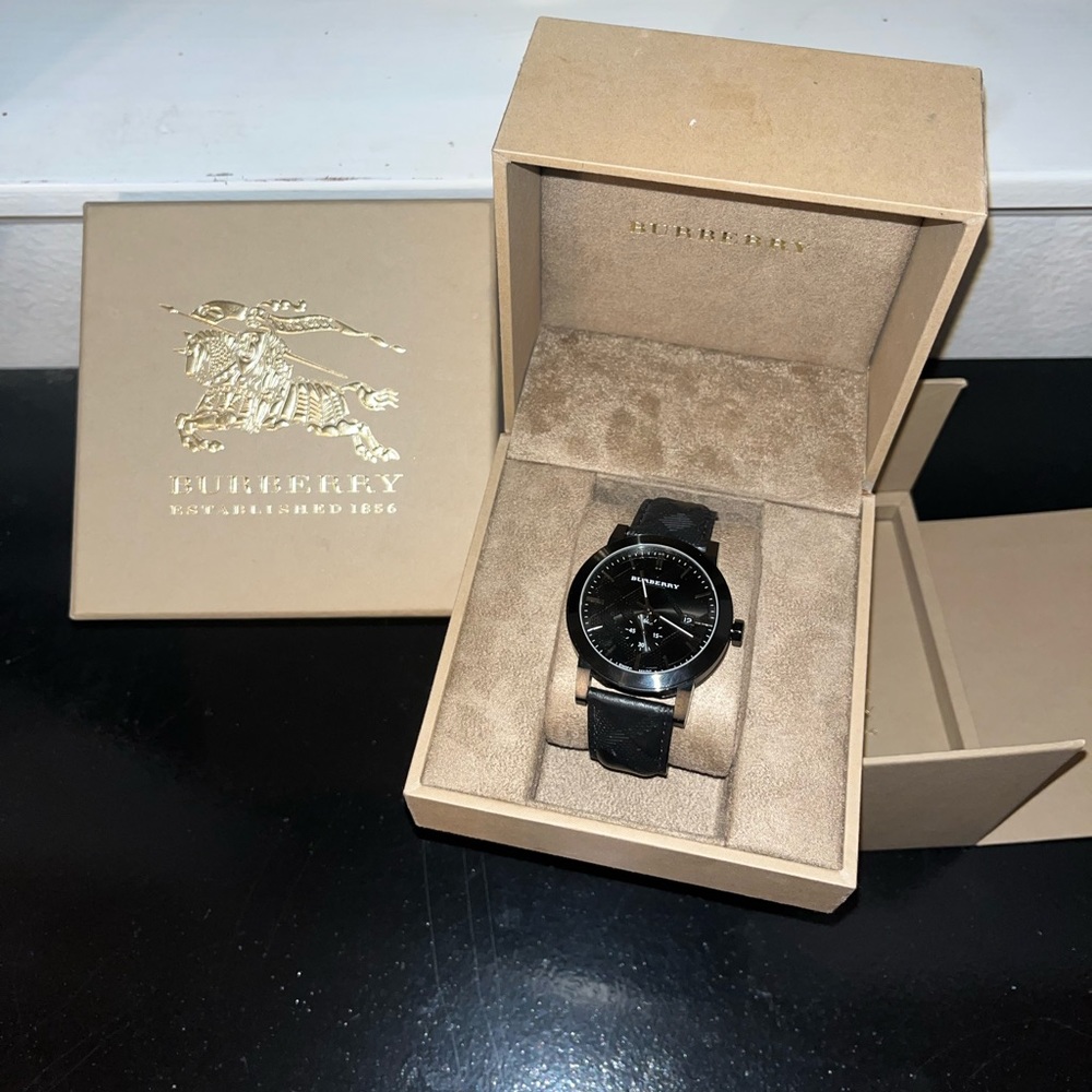 Burberry Black Leather Band Watch